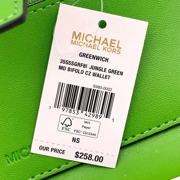 Michael Kors GREENWICH Medium Bifold Wallet Jungle Green - Picture 8 of 11